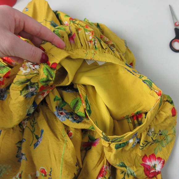 Maeve Anthropologie Yellow Floral Ruffle Wrap Mini Dress Women's Medium Boho M - Picture 14 of 15